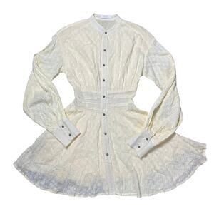 Occult Fashion Cream Button Front Long Sleeve Gathered Waist Dress